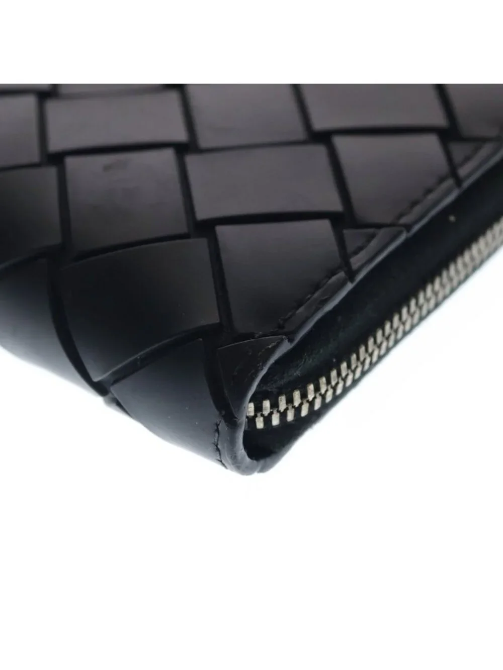 Bottega Veneta Intrecciato Zip Around Wallet Black Rubber Silver
